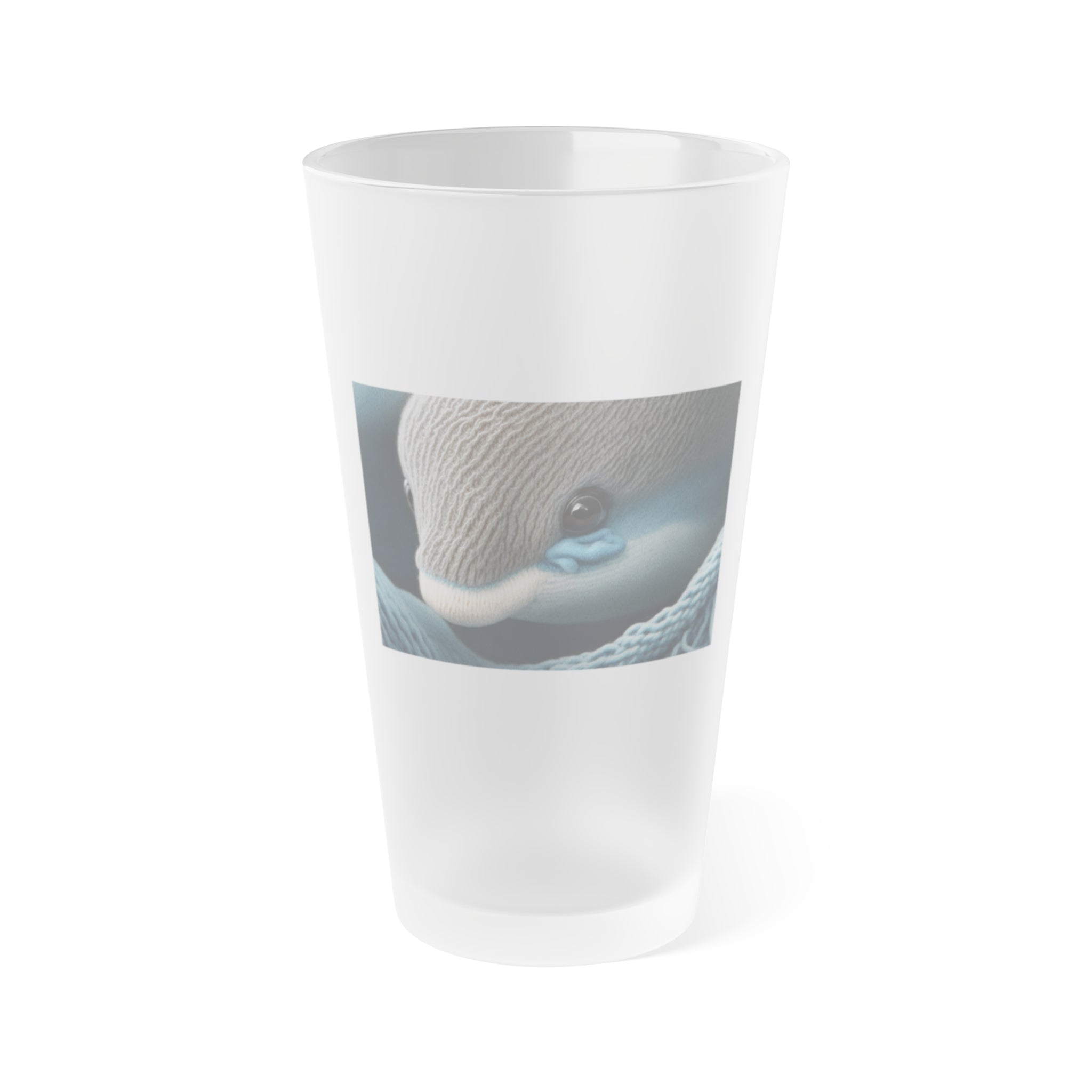Frosted Pint Glass, 16oz - Animal Knit Arts, Dolphin calf