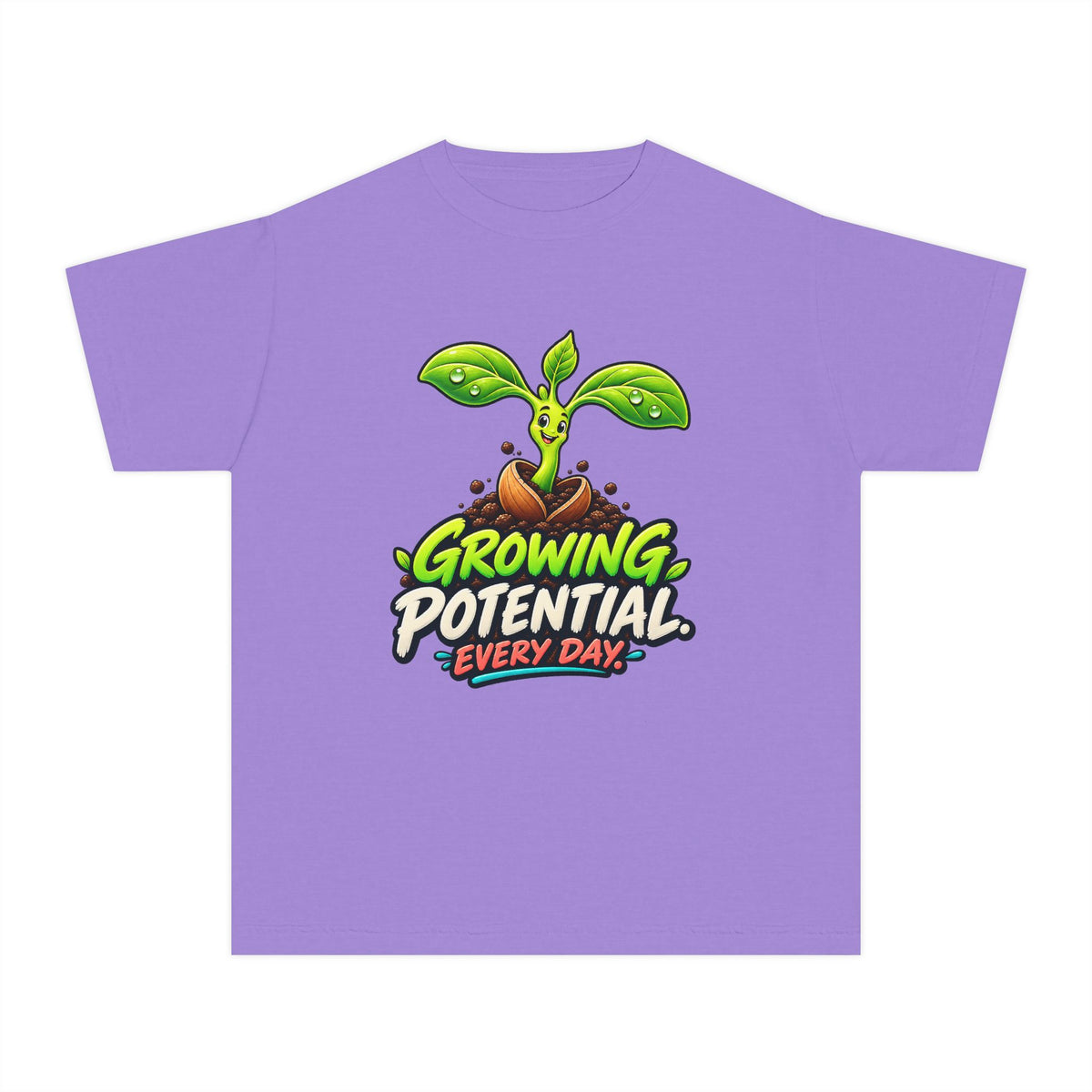 Growing Seedling, a Science design, on a youth midweight cotton tee