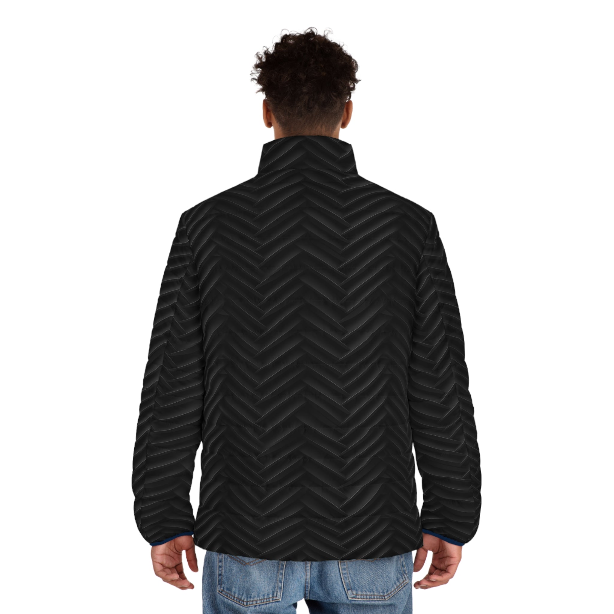 Men's Puffer Jacket (AOP) - Black Noir Designs 06