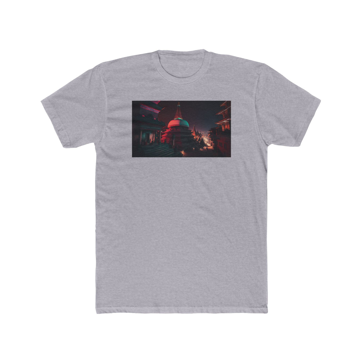Swayambhunath Temple, a Elsewhere design, on a men's cotton crew tee