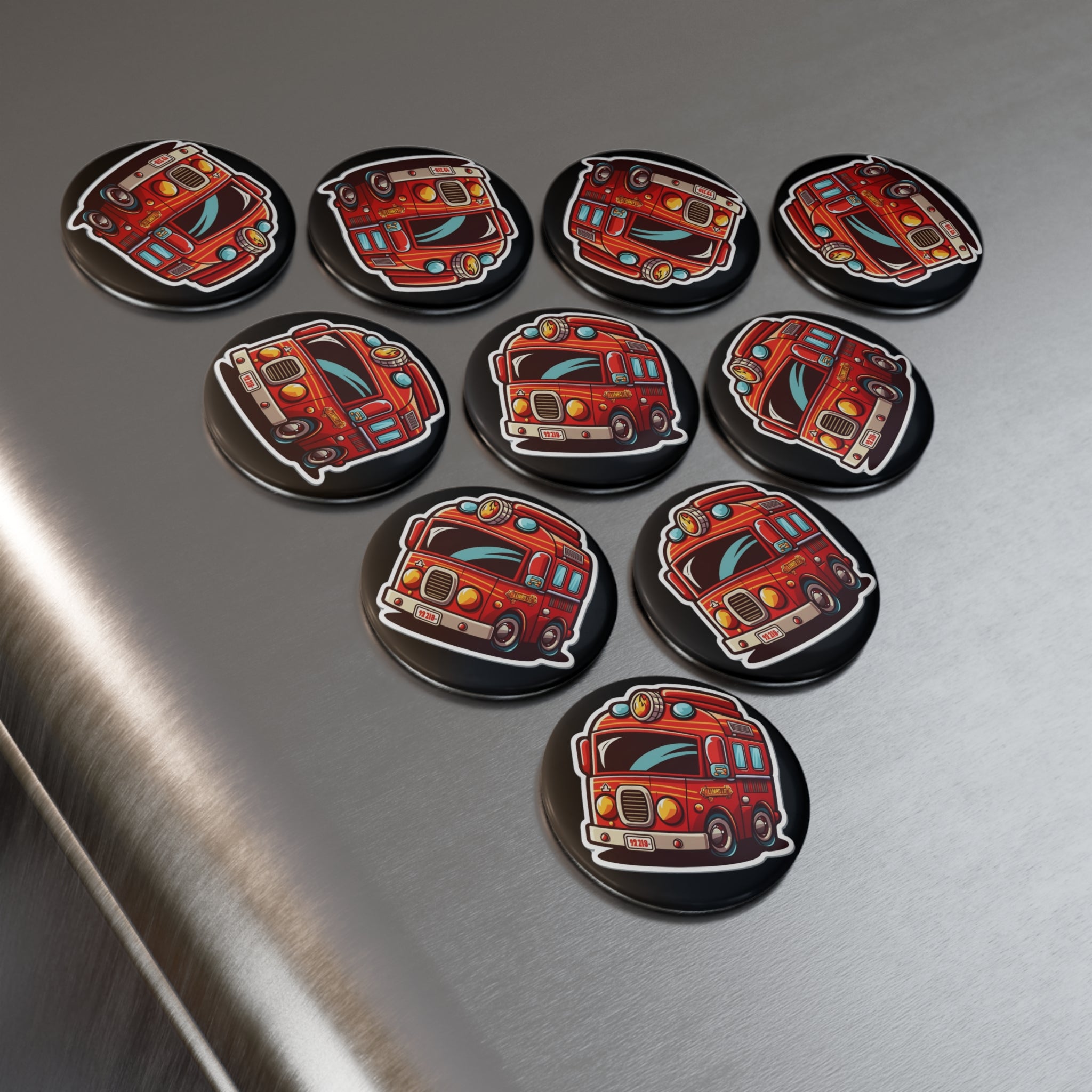Button Magnet, Round (1 & 10 pcs) - Fire Truck