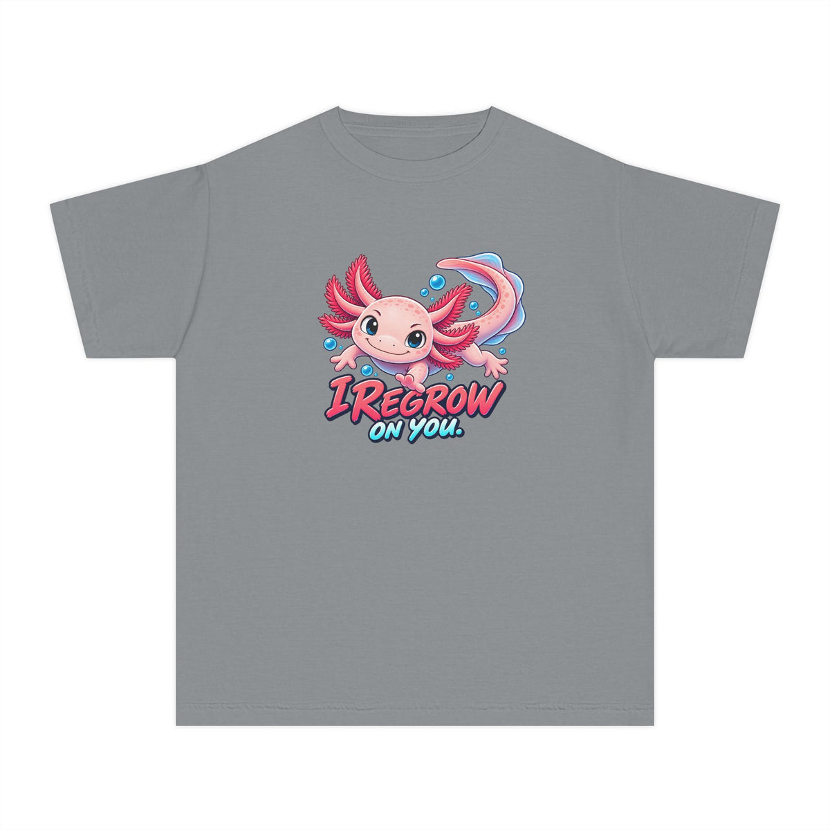 Axolotl, a Science design, on a youth midweight cotton tee