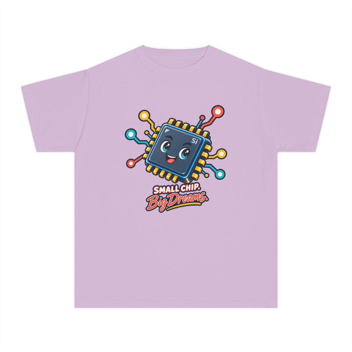 Small Chip, Big Dreams, a Science design, on a youth midweight cotton tee