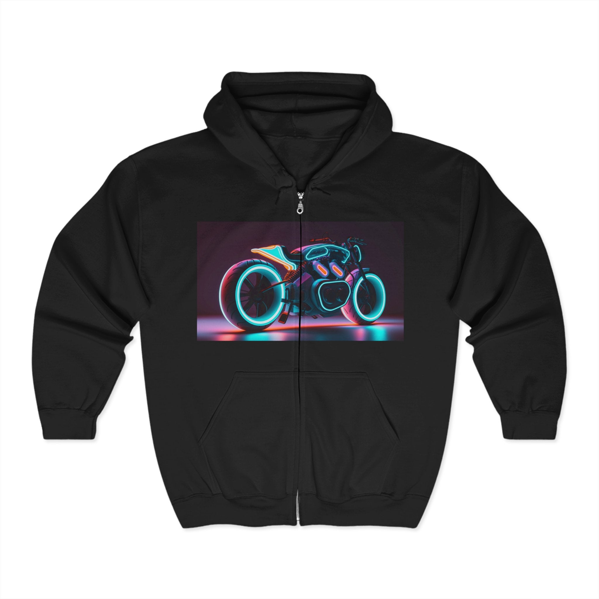 Unisex Heavy Blend™ Full Zip Hooded Sweatshirt - Neon Motorcycle 09