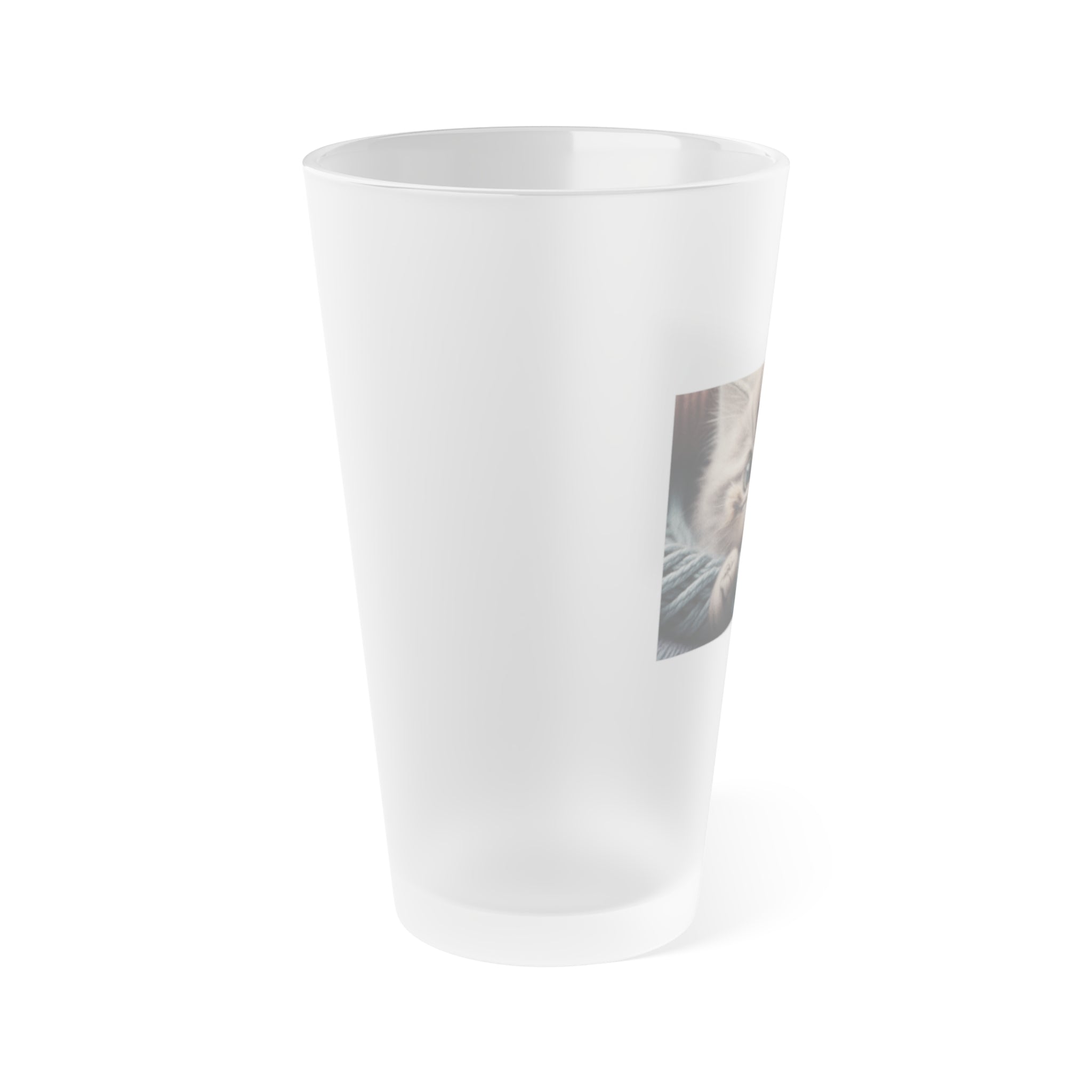 Frosted Pint Glass, 16oz - Animal Knit Arts, Cat kitten