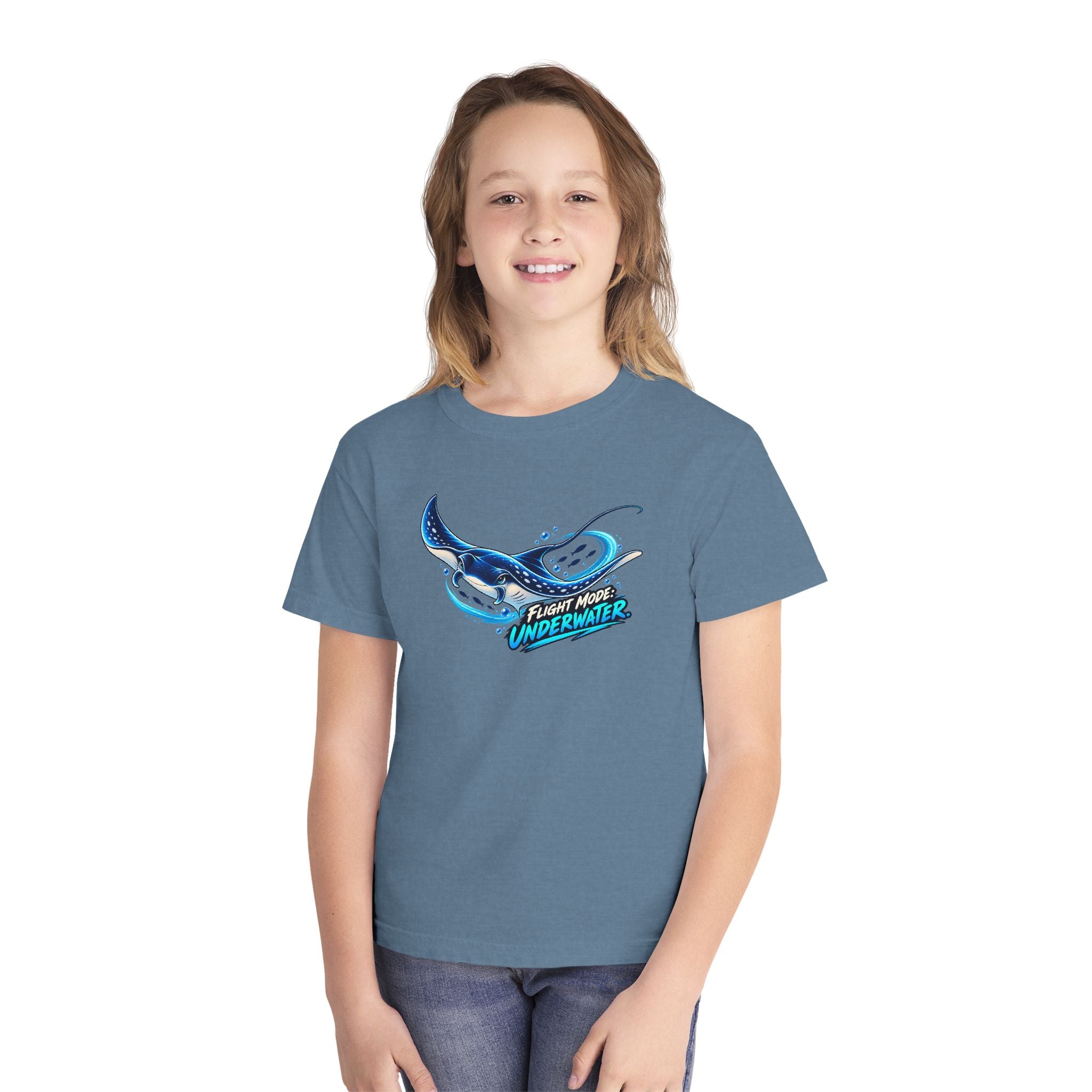 Youth Midweight Cotton Tee - Manta Ray